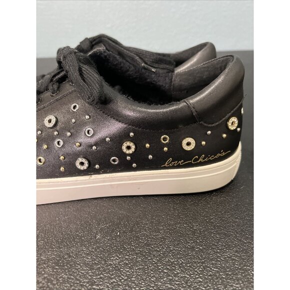 Chicos Shoes Womens 9.5 Black Leather Studded Sneakers Casual Embellished Street - Picture 5 of 9